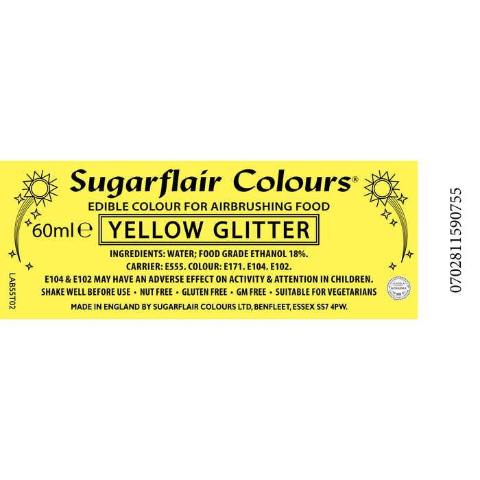 Sugarflair Glitter Airbrush Edible Food Colouring Liquid - Glitter Yellow 60ml