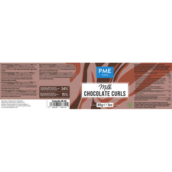 PME Belgian Milk Chocolate Curls for Decorating Cake Muffin Cupcake Desserts 85g