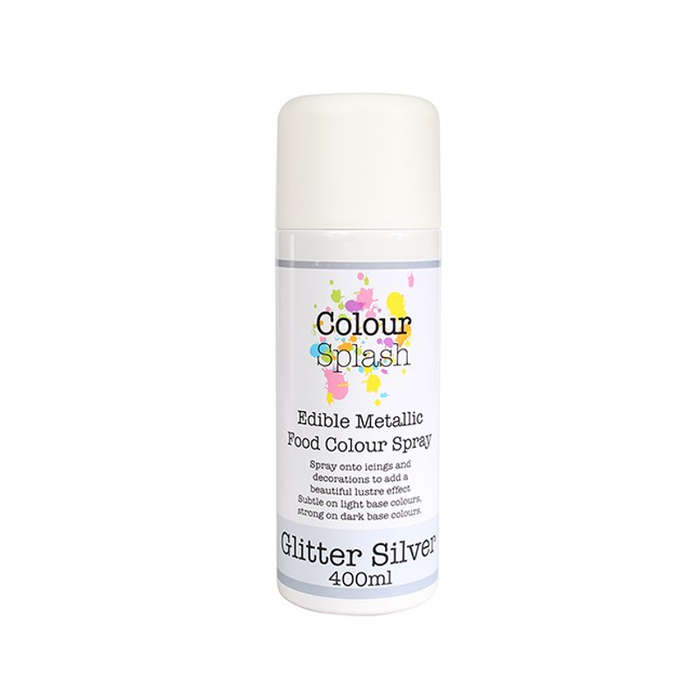 Colour Splash Edible Food Colour Spray Sparkle 400ml - Metallic Glitter Silver