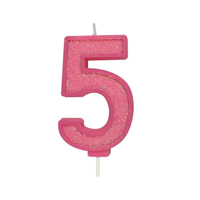 Culpitt Sparkle Numeral Candle - Number 5 - Pink - 70mm - Birthday Cake Candles