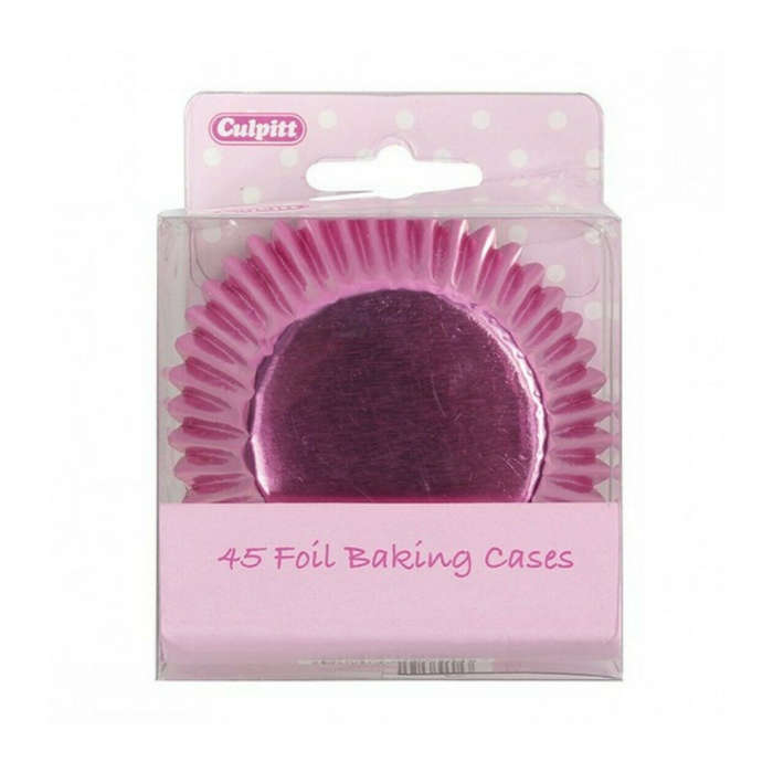 Culpitt 45pk FOIL PINK 50mm Standard Cupcake Cup Cake Muffin Baking Cases