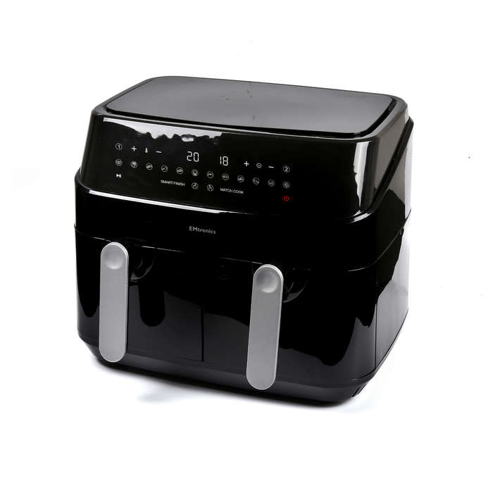EMtronics EMDAF9LD Digital 9L Double Basket Large Air Fryer with Timer - Black