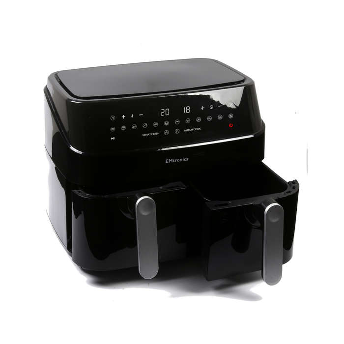 EMtronics EMDAF9LD Digital 9L Double Basket Large Air Fryer with Timer - Black