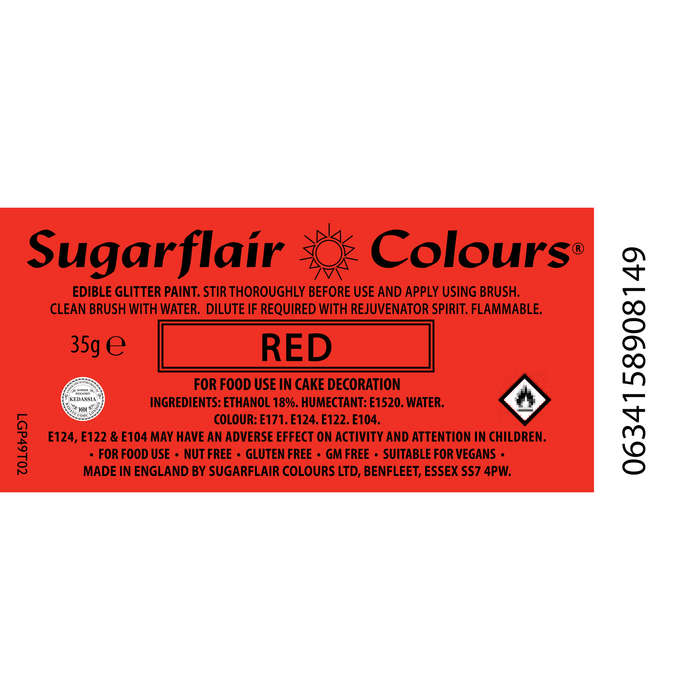 Sugarflair Edible Glitter Paint Icing Cake Decorating & Sugarcraft - Red 35g