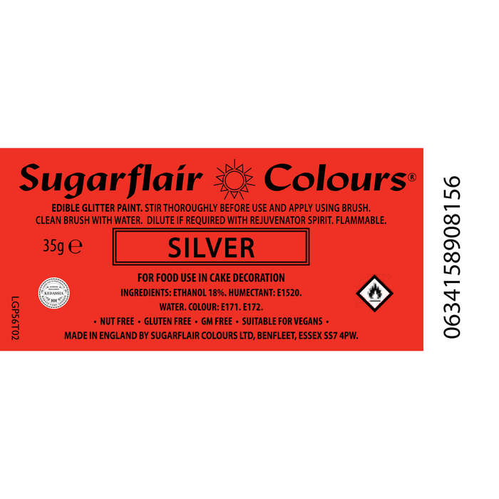 Sugarflair Edible Glitter Paint Icing Cake Decorating & Sugarcraft - Silver 35g