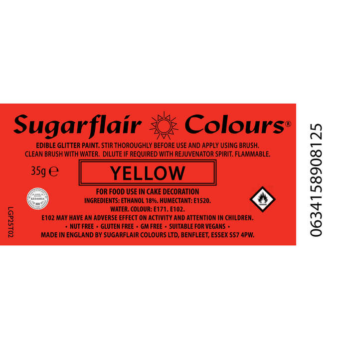 Sugarflair Edible Glitter Paint Icing Cake Decorating & Sugarcraft - Yellow 35g
