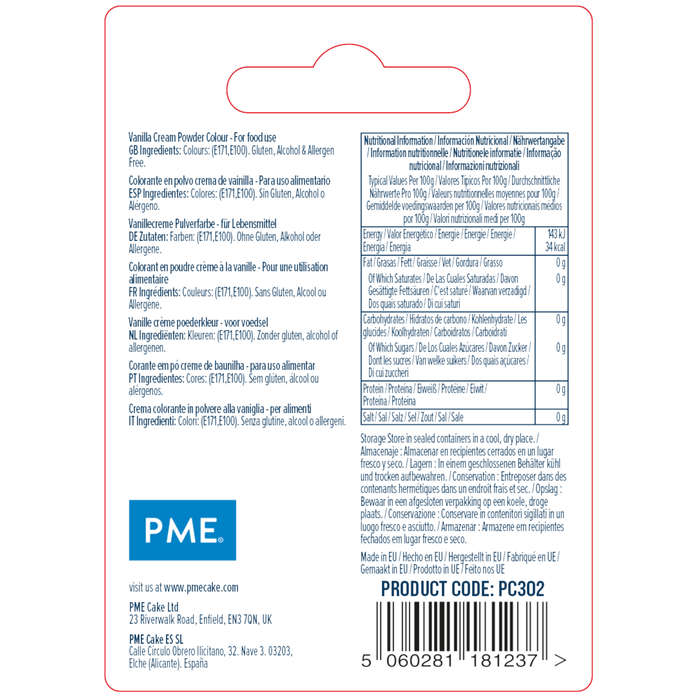 PME 2g VANILLA CREAM Edible Food Powder Dust Lustre Cake Colouring Sugarcraft