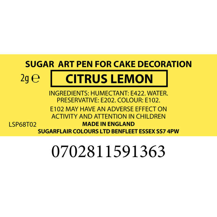 Sugarflair Sugar-Art Colour Pens - Citrus Lemon - Edible Food Colouring Pen