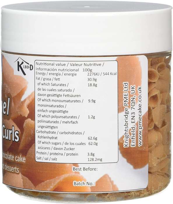 PME Belgian Caramel Chocolate Curls for Decorating Cakes Muffins Cupcakes 85g