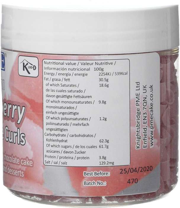PME Belgian Strawberry Chocolate Curls for Decorating Cakes Muffins Cupcakes 85g