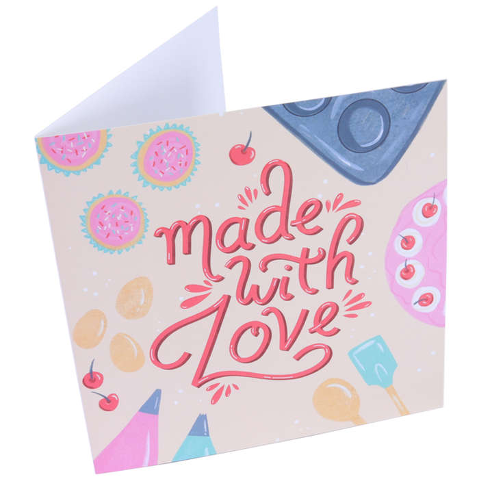 PME Greetings Cards with Envelope for Cakes - Made With Love Beige