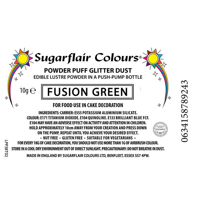 Sugarflair Powder Puff Edible Pump Spray Lustre Dust 10g - Fusion Green