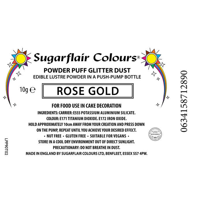 Sugarflair Powder Puff Edible Pump Spray Lustre Dust 10g - Rose Gold