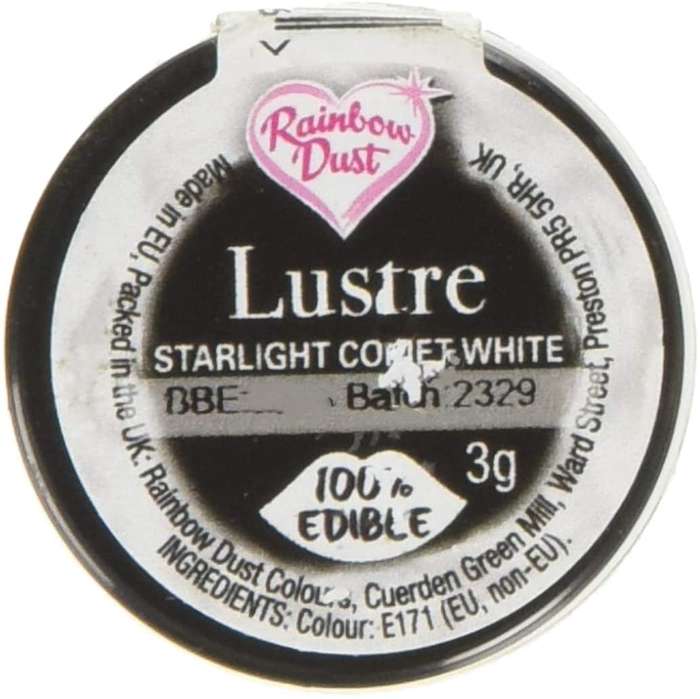 Rainbow Dust Lustre STARLIGHT COMET WHITE Edible Shimmer Powder Cake Decorating