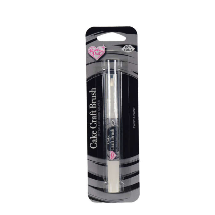 Rainbow Dust Cake Craft Brush - Metallic Dark Silver - Filled with Edible Paint