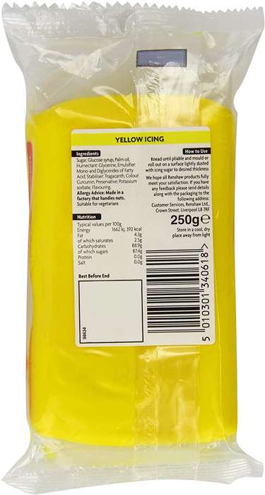 Renshaw Ready To Roll Icing Fondant Cake Regalice Sugarpaste 250g YELLOW