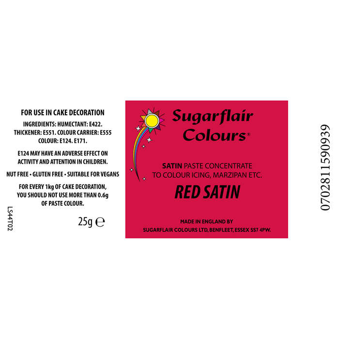 Sugarflair Satin Paste Concentrated Edible Food Colouring Gel Paste - Satin Red