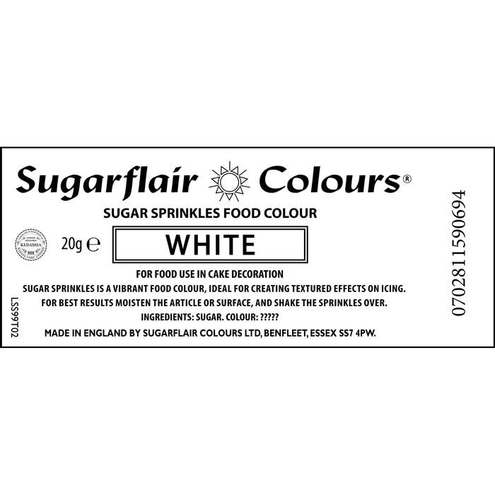 Sugarflair Sugar Sprinkles Edible Colour Cake Cupcake Icing Decorations - White