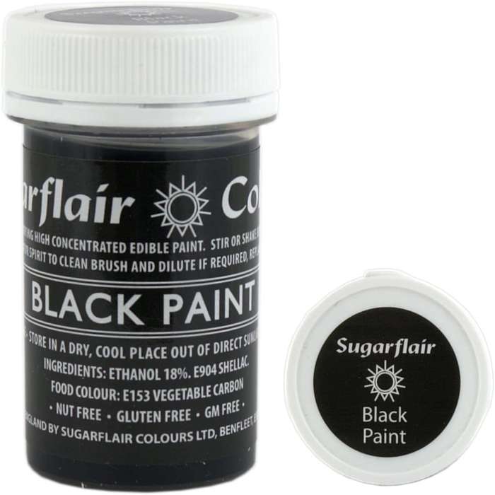 Sugarflair Black Edible Paint Cake Icing Matt Colour for Sugarpaste Decorating