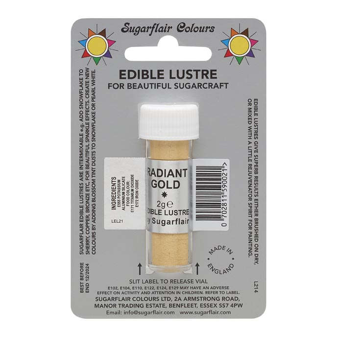 SugarFlair Edible Radiant Gold Lustre Powder Food Colour Icing Cake Decoration