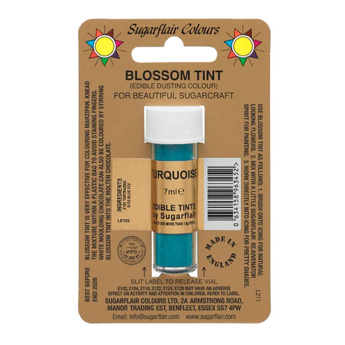 Sugarflair TURQUOISE Blossom Tint Edible Food Colouring Powder Colour Cake Dust