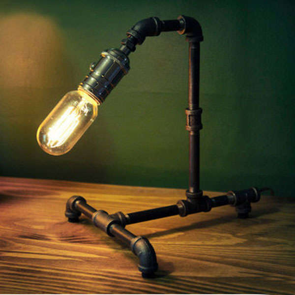Retro Vintage Water Pipe Edison Bulb Table Lamp Light Home Bar Decor
