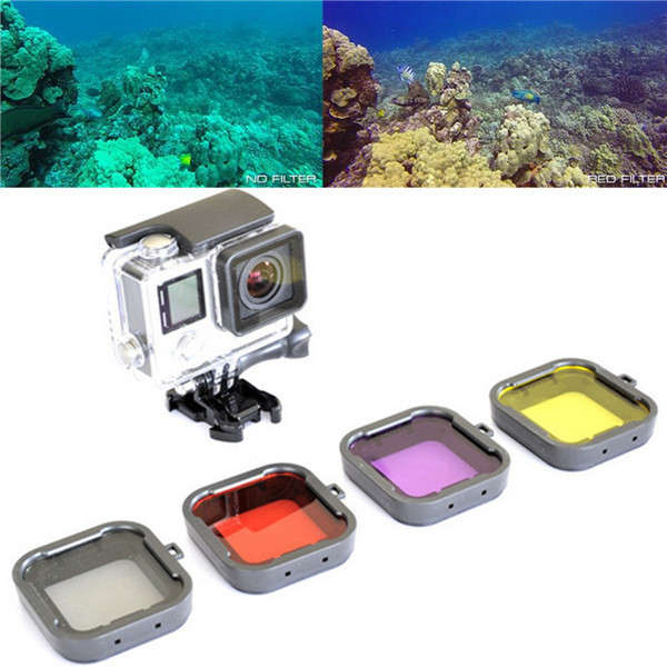 4Pcs Red Yellow Grey Purple Color Diving UV Filter Lens Cover For GoPro Hero 4