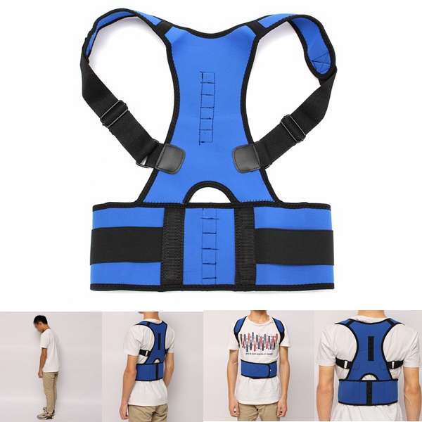 Blue Neoprene Magnetic Adjustable Back Support Brace Posture Corrector Lumbar S