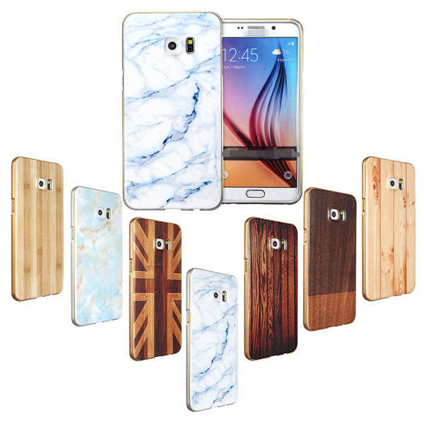 Wood Pattern PC Back Cover Metal Frame Case For Samsung Galaxy S6 Edge Plus