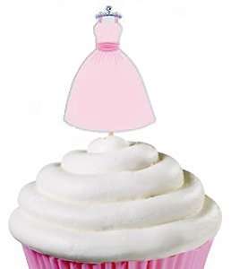 Wilton 24 Pieces Cupcake Picks Pink Girls Dress Party Cake Toppers Decoration