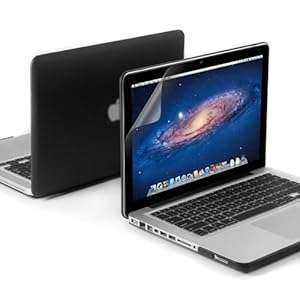 GMYLE(R) 3 in 1 Black Matte Rubber Coated Hard Case for Macbook Pro 13 inch - Silicon Key (Black)