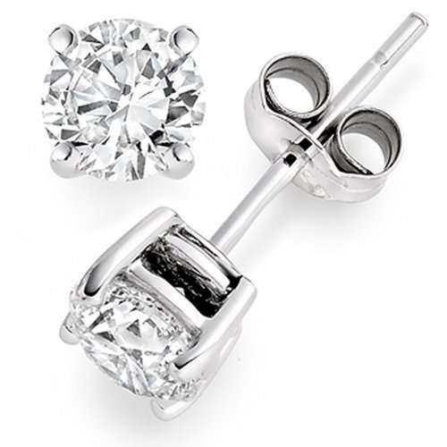 **R31000**3/4 Carat Solitaire Diamond Earrings 14K White Gold Push Back (0.75 Carat J Color I1 Clari
