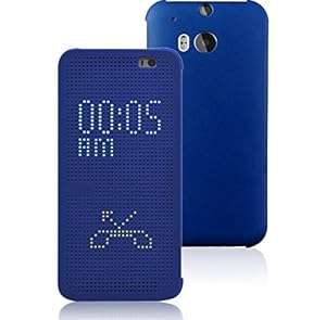 New HTC One M8 2014 BLUE Dot View Matrix Mesh Flip Case / Cover with BONUS HTC One (M8) Sc (Blue)