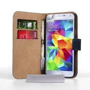 Caseflex Genuine Leather Wallet Cover Case for Samsung Galaxy S5 - Black