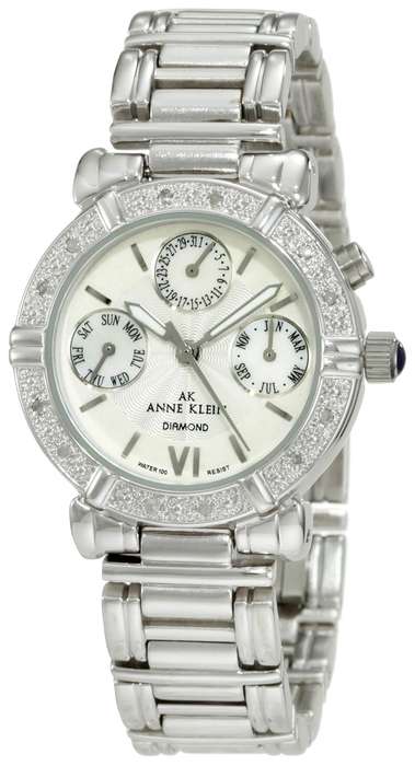 12 Diamond Accented  AK Anne Klein Women's 10-7899MPSV Multi-Function Silver-Tone Watch