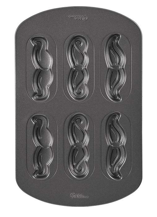 Wilton 6 Cavity MUSTACHE Cookies Brownies Baking Tray Tin Pan Non Stick Bakeware