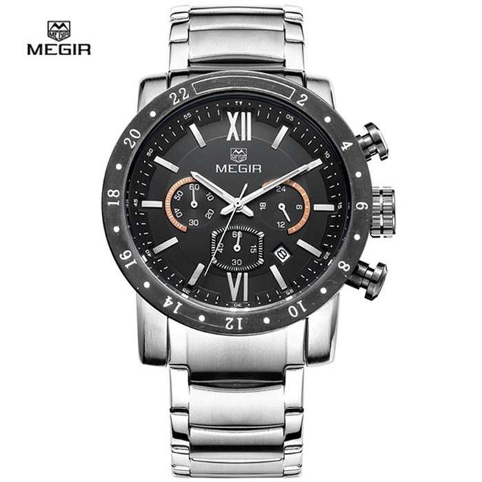 MEGIR 3008G Men Chronograph Calendar 6 Hands Stainless Steel Quartz Watch - Perfect-Timing