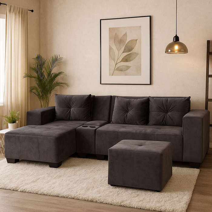 Chelsea Corner Couch - Grey Velvet - Left Hand