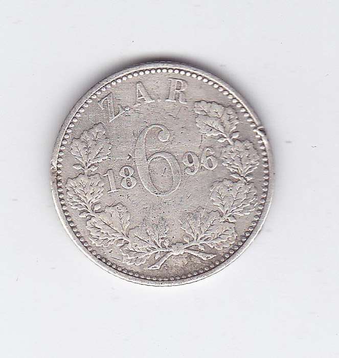 ZAR SIXPENCE 1896 - F = R150 VF = R 400