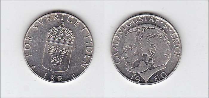 SWEDEN 1 KRONER 1980 HIGH GRADE