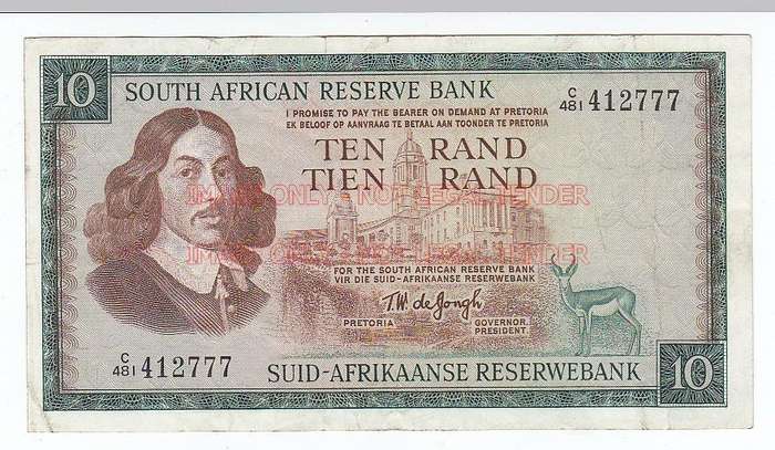 SOUTH AFRICA 10 RAND T.W. DE JONGH C481 412777 - ALL THE SEVENS!!!!