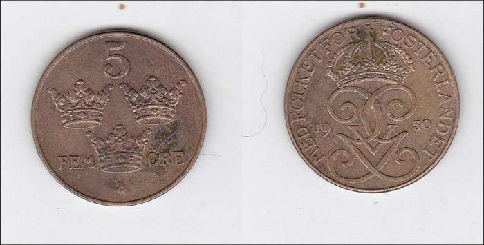 SWEDEN 5 ORE 1950