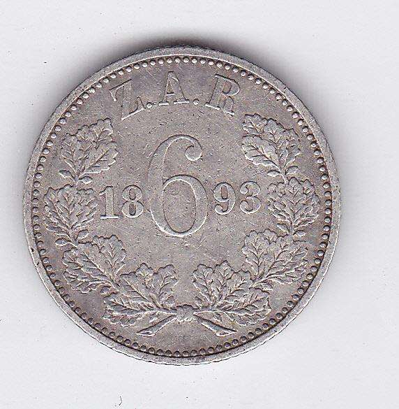 ZAR KRUGER SIXPENCE KEY DATE 1893