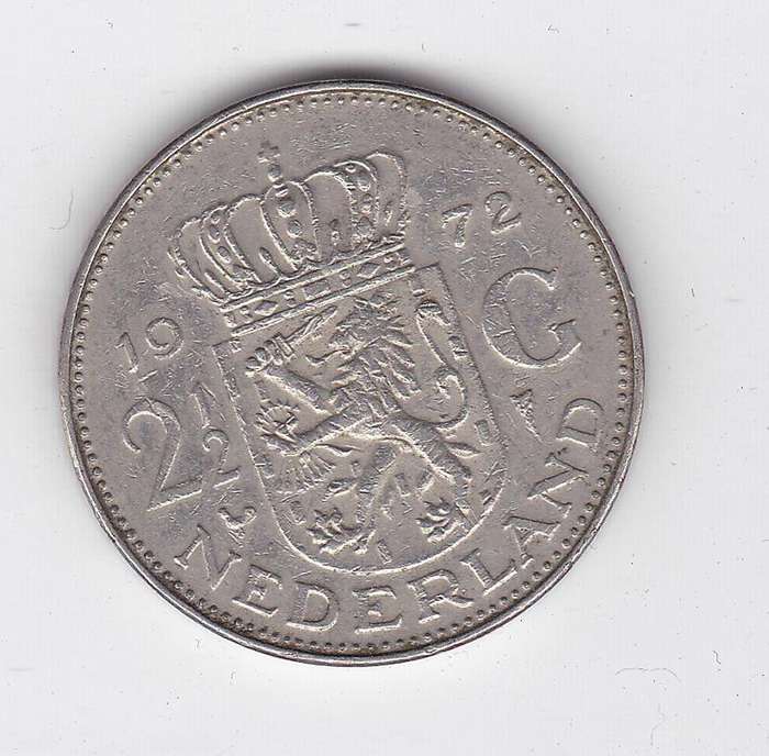 NETHERLANDS 2 1/2 GUILDER 1972