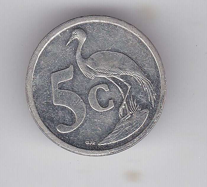 SOUTH AFRICA 5 CENTS 2004 -ERROR INCORRECT METAL NICKEL INSTEAD OF COPPER