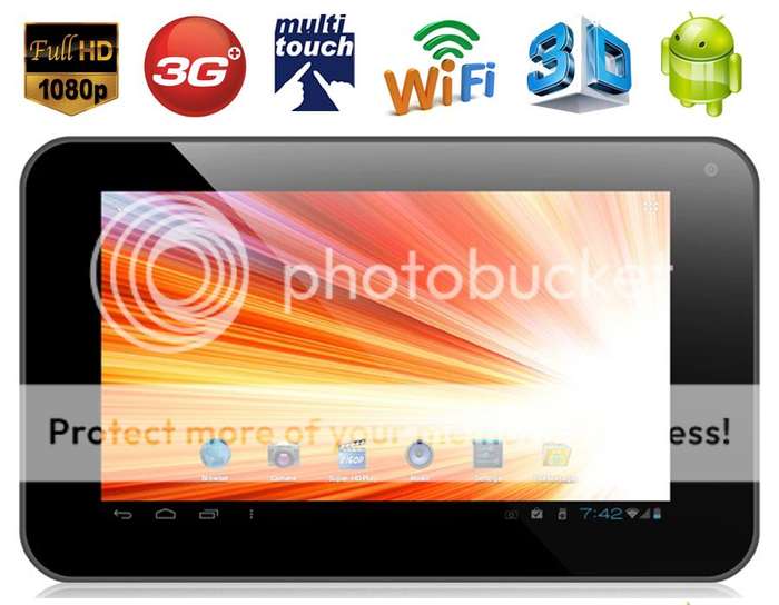 New Release !!! Slim Design 7 Inch Google Android 4.0 Tablet PC - 3G - WIFI~Color Black
