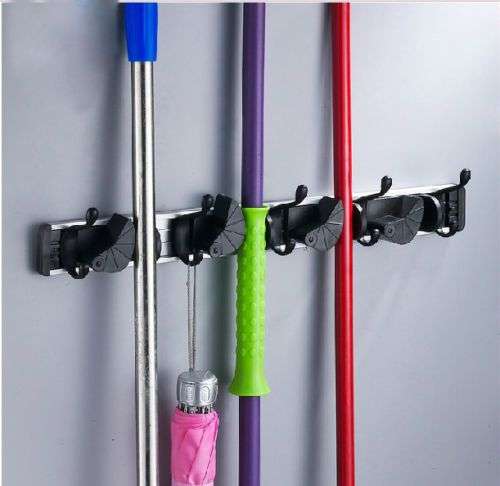 *LOCAL STOCK* Household Space Aluminum Frame Removable Hook Wall Hanger Mop Broom Tool Holder