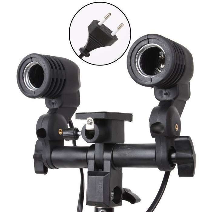 *LOCAL STOCK* Studio Double Head AC Swivel Socket Umbrella Bracket Flash Lamp Bulb Holder