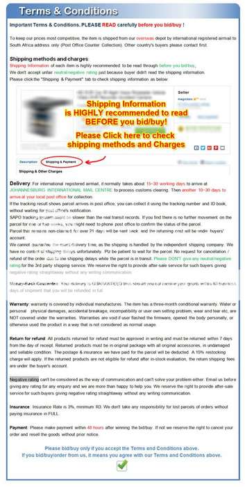 Important Shipping T&C