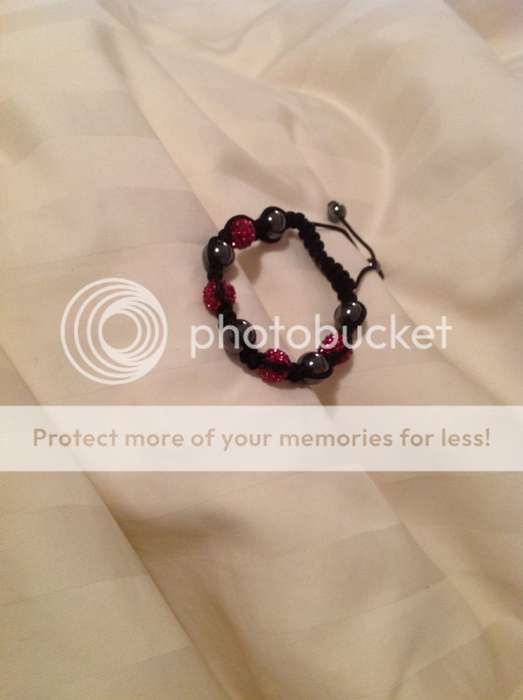 Crystal shambala bracelet with red cystals and black beads